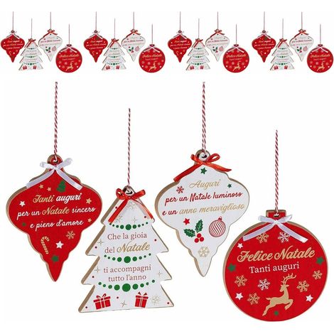 Decorazioni in legno con frasi di auguri 12 pezzi 18 cm (1/5)