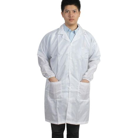 Unisexe - Weißer gestreifter Knopfverschluss Antistatischer Gesamtmantel Uniform M