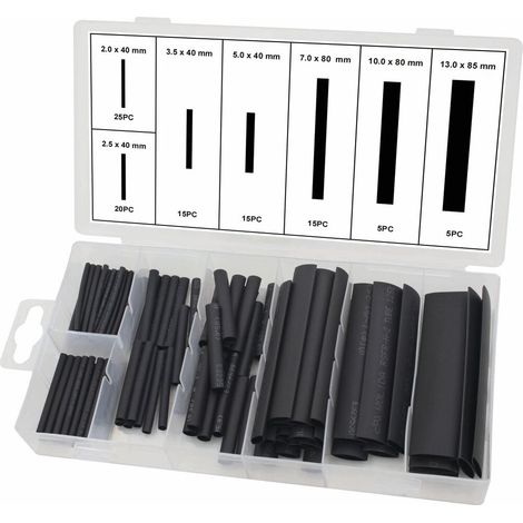 Gaine thermorétractable noir - Coffret de 100 pcs STILKER - 77932 (1/2)