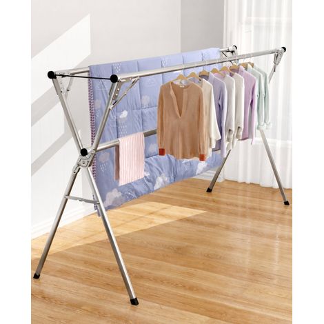 Étendoir à linge pliable télescopique inox 2,4 m - 3 niveaux de séchage - Extérieur / Intérieur - Grande capacité - Livraison gratuite (1/2)