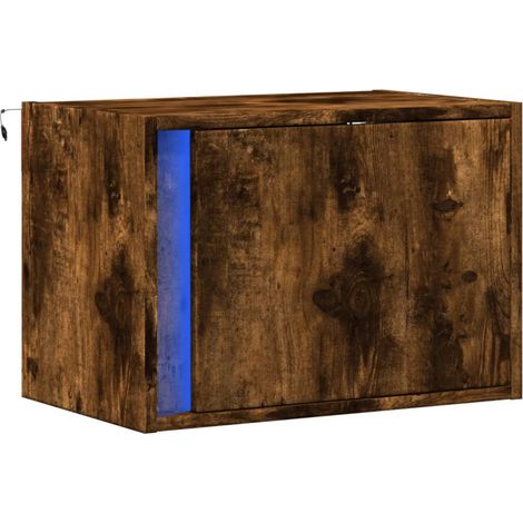 Comodino sospeso con luci LED con vano con anta 50 x 31 x 35 cm MDF marrone DEC034176