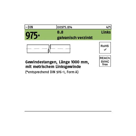 Gewindestange DIN 975 links M20 -LHx 1000mm 8.8 galv.verz. 1 Stück (1/3)