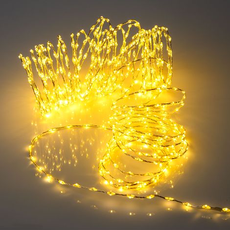Draht Lichterkette warm weiß extra dicht mit Timer und Funktionen - 756 LED - Leuchtdraht silber 12 m für Außen und Innen mit Netzstecker