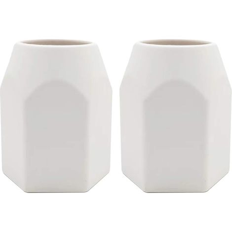 2 Pieces Silicone Pen Holder, Silicone Pencil Pot Geometric Pencil Holder for School Supplies Office Accessories - White (1/5)