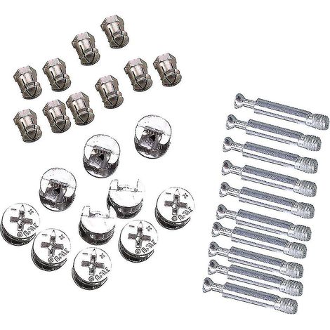 Lot de 10 connecteurs pour meubles, raccords à came, écrous pré-insérés, chevilles, écrous à visser pour meubles en bois, placards et tiroirs. (1/4)
