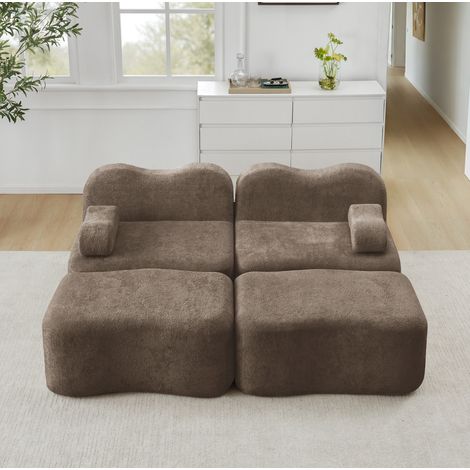 FloraGrace Canape modulaire 2 places, velours brun, sans armature, modules flexibles pour salon et appartement (1/5)