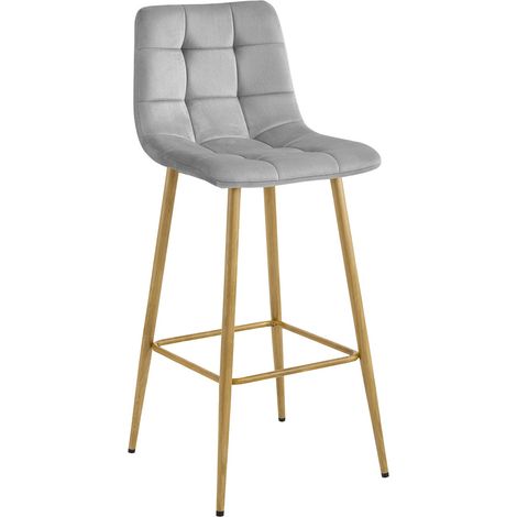 Sgabello Arceto in velluto grigio chiaro e gambe rovere (1/5)