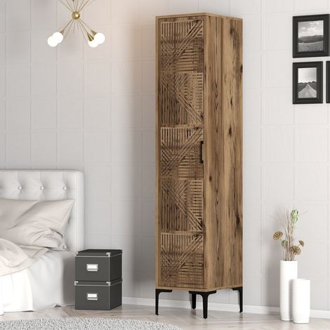 Armario Multiuso 1 Puerta Felitto, 4 Estantes, Puerta Única, Diseño Geométrico, 40x201h cm Marrón Nogal (1/5)