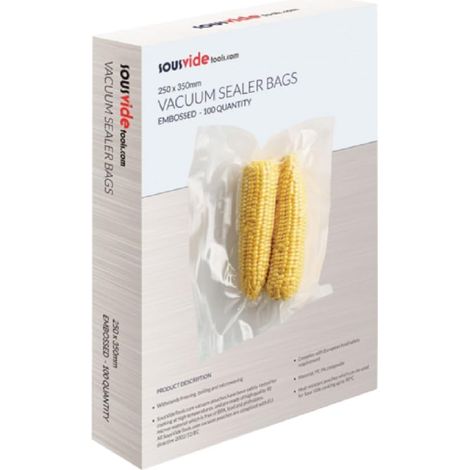 SousVideTools [SVT-06004] Confezione da 100 Sacchetti Goffrati per Cottura (250 x 350 mm) Buste Goffrate Salva Alimenti per la Cottura Sottovuoto e la Conservazione degli Alimenti, Senza BPA (1/5)