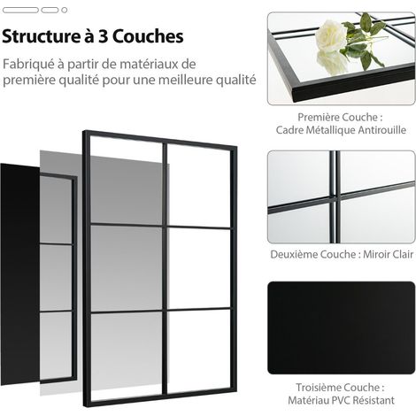 Miroir noir 70 x 100 cm avec cadre métallique, structure 3 couches et suspension verticale ou horizontale pour chambre (1/5)
