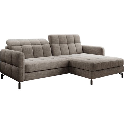 Canapé d'angle convertible tissu avec coffre de rangement LORI-Beige chiné-angle droit (1/5)