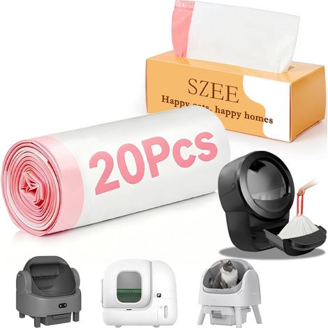 20 Sacs pour Litière Chat Autonettoyants, Sacs Poubelles pour Litiere avec Cordons de Serrage, Housses pour Litière Compatible Litter Box 3/4, Résistants aux Griffes pour Chat, 61 x 36 cm (1/5)