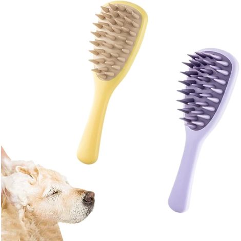 Lot de deux brosses de bain pour chiens - brosses de massage en silicone pour animaux de compagnie, manche long, adaptées au bain, à l'épilation et à la coupe du pelage des chiens à poils longs (1/5)