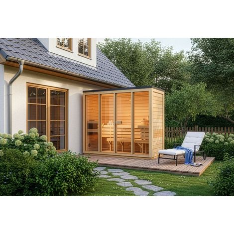 Sauna extérieur FinnTherm Kuuma L Naturel , 42 mm Épaisseur de paroi 242 x 111 cm