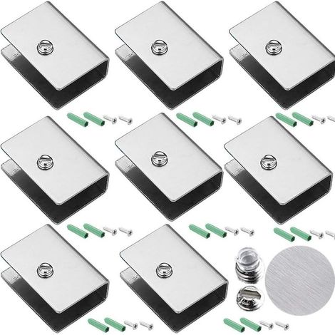 Pince à Verre Support d’Étagère en Verre Support de Tablette Murale, 8PCS Pince à Verre Pince Support en Acier Inoxydable Fixations Réglable Support pour Tablettes en Verre de 6-10 mm d'épais (1/4)