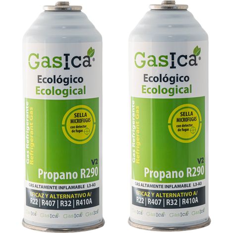 Pack 2 GASICA V2 226g  Sustituto Ecológico R22 R410A R32 R407C  Sellador de Fugas Integrado  Gas Orgánico de Alta Eficiencia