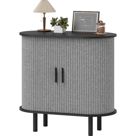 Buffet Salon Ovale 2 Portes Coulissantes 80 x 40 x 78 cm Gris (1/5)