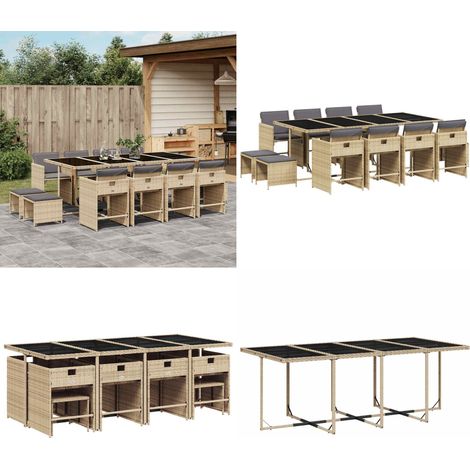 Set comedor de jardín con cojines 13 pzas ratán sintético beige - Sillas de jardín - Cojines para sillas