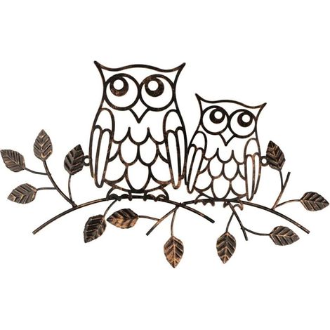 Décoration hibou en métal - Art mural hibou en métal pour la maison, le salon, la chambre, le jardin, la terrasse - 34 x 21 cm (1/5)