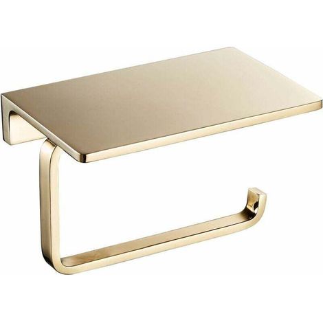 Massiver Toilettenpapierhalter aus Messing im hochwertigen Hotelstil mit Handyfach, poliertes Gold – Crezuo
