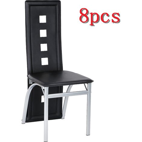 Set 8 Sedie da Pranzo in PVC,Confortevole Seduta Imbottita,Nero (1/5)