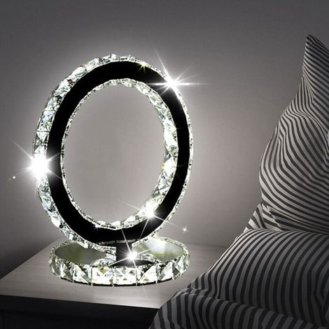 Luxury LED Crystal Table Light Modern Round Diamond Bedside Lighting Lamp 220V (1/5)