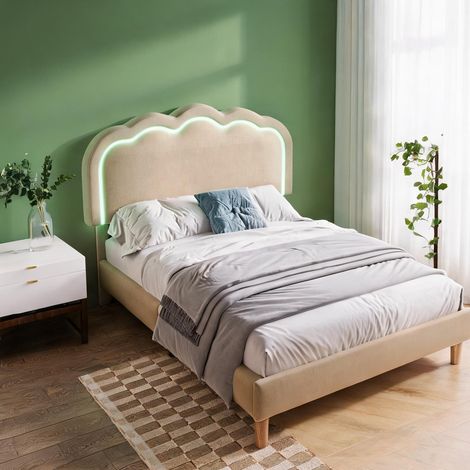 Cadre de lit beige en lin 207 x 101 x 109 cm (1/5)