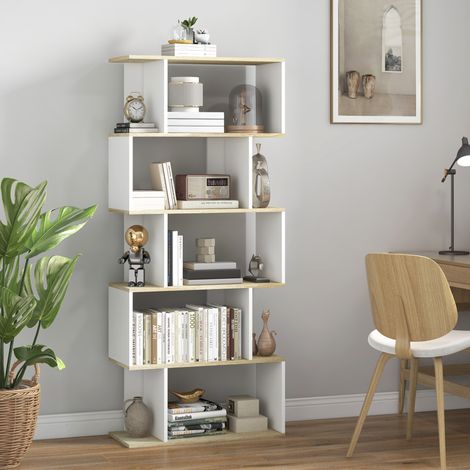 Rangement Bibliothèque style scandinave meuble de rangement 5 étagères anti-basculement Charge 25 kg aspect bois & - blanc (1/4)