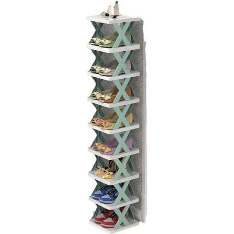 Folding Plastic Shoe Rack 9 Tiers Green Easy to Store (1/4)