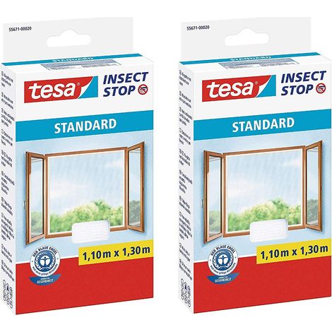 TESA INSECT STOP STANDARD LOT DE 2 MOUSTIQUAIRES POUR FENÊTRE - MOUSTIQUAIRE DÉCOUPABLE - SANS PERÇAGE (1,10 M X 1,30 M, BLANC)