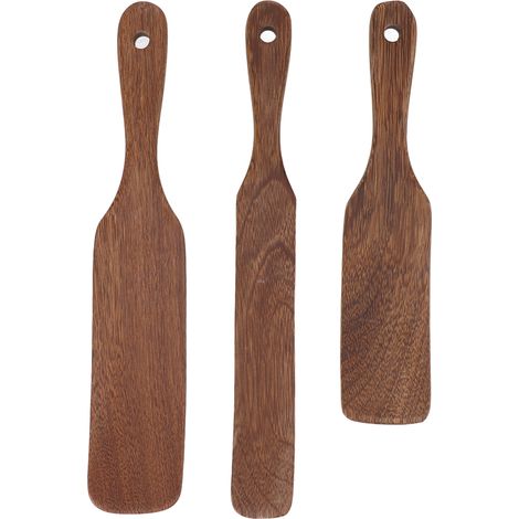 3-teiliges Spatelset aus Teakholz mit rutschfestem Griff und breiter Klinge zum Kochen, für Pizza, Fleisch und Salate (1/5)