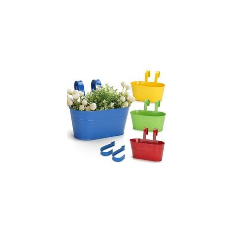 27 cm Pots de Fleurs en métal à Suspendre 4 pièces, Grand Pot Fleur Suspendre Metal pour intérieur extérieur Balcon clôture - avec Crochet Amovibles-4 Couleur