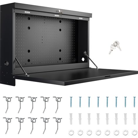 Wiltec Werkbank zur Wandmontage bis 50 kg, klappbare Werkzeugbank 91,2 x 69 x 61 cm mit Lochplatte als Rückwand, abschließbarer Werktisch mit 2 Schlüsseln (1/5)