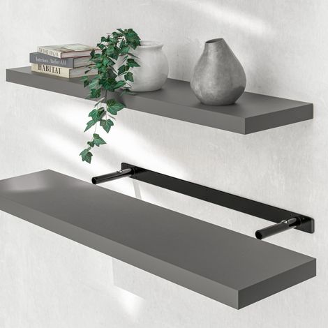 CASARIA® Wandregal Freischwebend inkl. Halterung MDF 15kg Tragkraft 3,8cm Stärke Wand Flur Board Regal Bücherregal Hängeregal Küchenregal 90cm grau