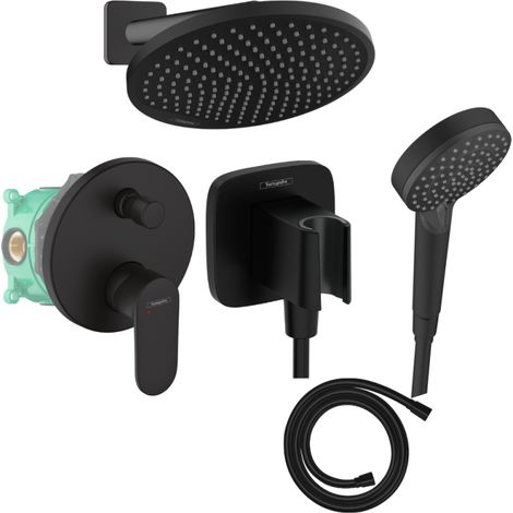 Colonne de douche encastrée mécanique HANSGROHE Vernis Blend Douche de tête Crometta Flexible Isiflex Douchette Vernis Blend noir