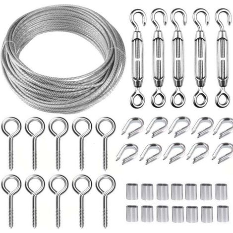 Corde en Acier Inoxydable à Suspendre Kit,30M/2mm Câble en Acier Inoxydable Revêtu avec M5 Tendeurs de Fil,Kit Cable Metallique 2mm pour Plantes Grimpante,Outdoor Suspension,Corde a linge