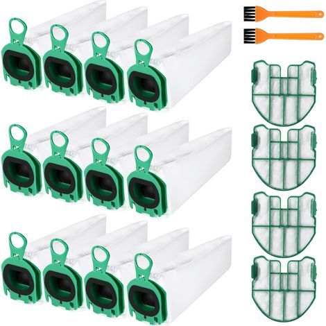 Lot de 12 Sacs d'aspirateur pour Vorwerk Kobold VB100,Sacs d'aspirateur,Avec 4 Filtres à Moteur, 2 Pinceaux,Supérieure pour Aspirateur Sans Filtre Kobold VB100 FP100 (1/5)