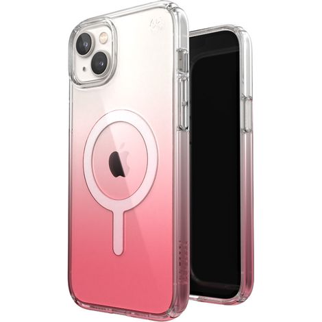 Speck Presidio Perfect-Clear + Ombre + MagSafe - Custodia per iPhone 15 Plus / 14 Plus con rivestimento Microban (Trasparente / Rosa Vintage Fade) (1/5)