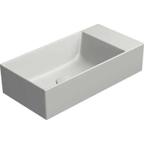 Lavabo en céramique KUBE X 50x25cm, bord inférieur groud, sans trou pour robinetterie, droite/gauche, cenere mat (1/4)