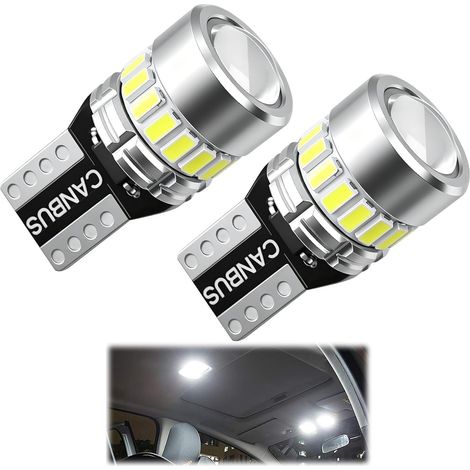 2 Pcs T10 W5W LED Ampoules 6000K Blanc Froid 12V pour Voiture Intérieur Plafonnier Lecture Plaque d'immatriculation Coffre Veilleuse Remplacement 194 168 Sans Erreur (1/5)