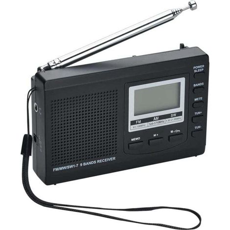 Tragbarer 9-Band-Radioempfänger (AM/FM/SW1-7) mit Lautsprecher und Kopfhöreranschluss, exzellentem Empfang, Digitalradio mit 12/24-Stunden-Zeitanzeige, Hintergrundbeleuchtung, Wecker und Batteriebetri