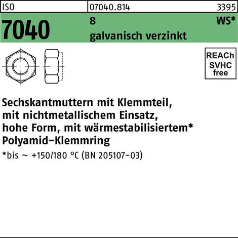 Sechskantmutter ISO 7040 Klemmteil M16 8 galv.verz. brauner Ring 200St. (1/2)