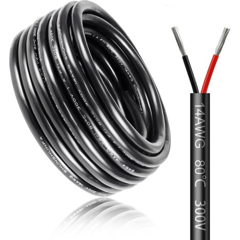 Câble électrique 5 mètres 14 AWG 2x2,0mm² à 2 conducteurs, fil de cuivre étamé flexible, impédance faible, compatible alimentation LED 5V / 12V / 24V, résistance aux hautes températures (1/5)