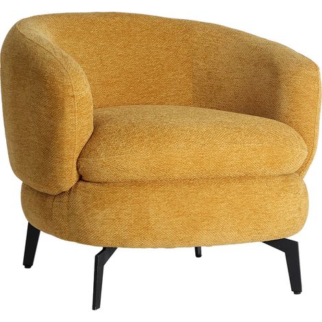 Fauteuil contemporain ocre en polyester et bois d'eucalyptus - Ocre doré et bois naturel (1/5)