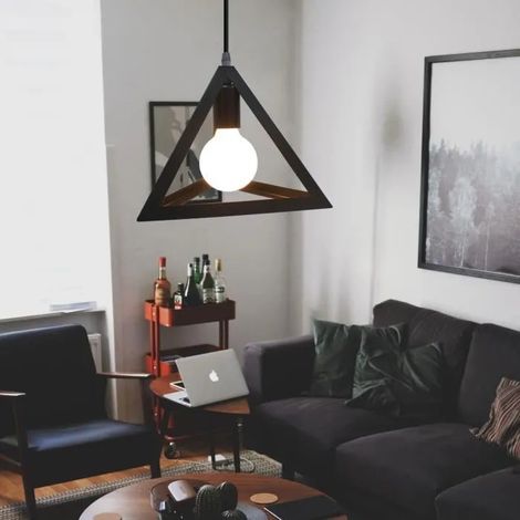 Moderne Lustre Suspension Industrielle en Triangle Métal Lampe Suspension Style Vintage pour Salon Chambre (1/4)