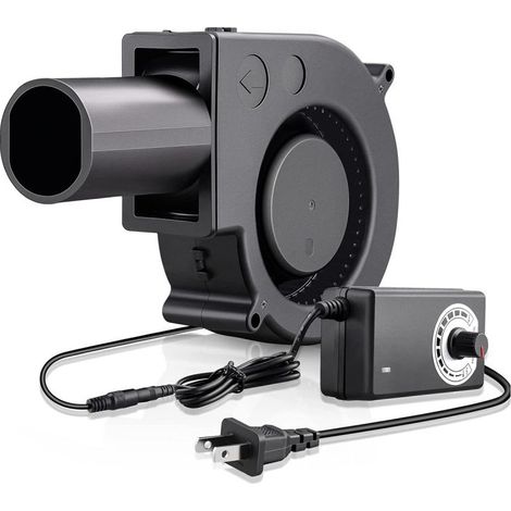 Turboventilator 9733 mit Luftauslass für Grills, Holzöfen und Kaminöfen. Drehzahlregelung. Schwarz (europäischer Standard). 5500 U/min. Ventilator mit Regler und Luftauslass. (1/5)