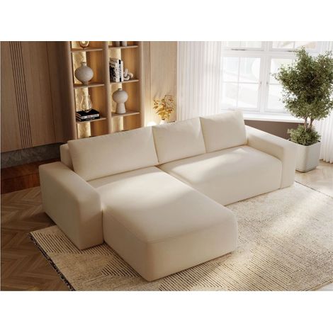 Canapé D'angle Convertible Méridienne Gauche Tazones Tissu Velours Beige (1/5)