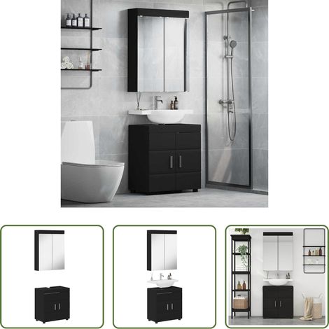 Holzwerkstoff Schrank - Badezimmermöbel-Set mit Regal TULUM Schwarz Holzwerkstoff (1/5)