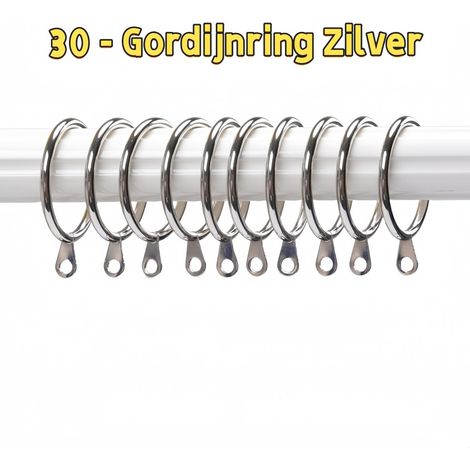30 - Anneau de rideau - Filetage 3,0 mm  Diamètre intérieur 38 mm - Convient pour les crochets et anneaux de rideaux d'intérieur - Métal - Argent (1/5)