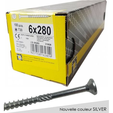 BOITE DE 100 VIS À TÊTE FRAISÉE 6 x 280, EMPREINTE TORX FINITION SILVER